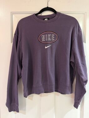 Nike Lavender Crewneck Sweatshirt with White Swoosh and Pink-Outlined Logo